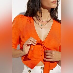 Anthropologie Orange Tie-Front Blouse